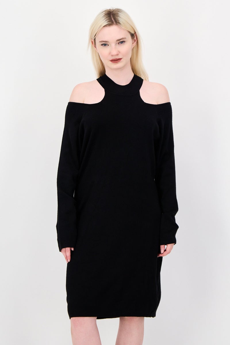 city chic Women Ribbed Sweater Dress, Black - Image 1